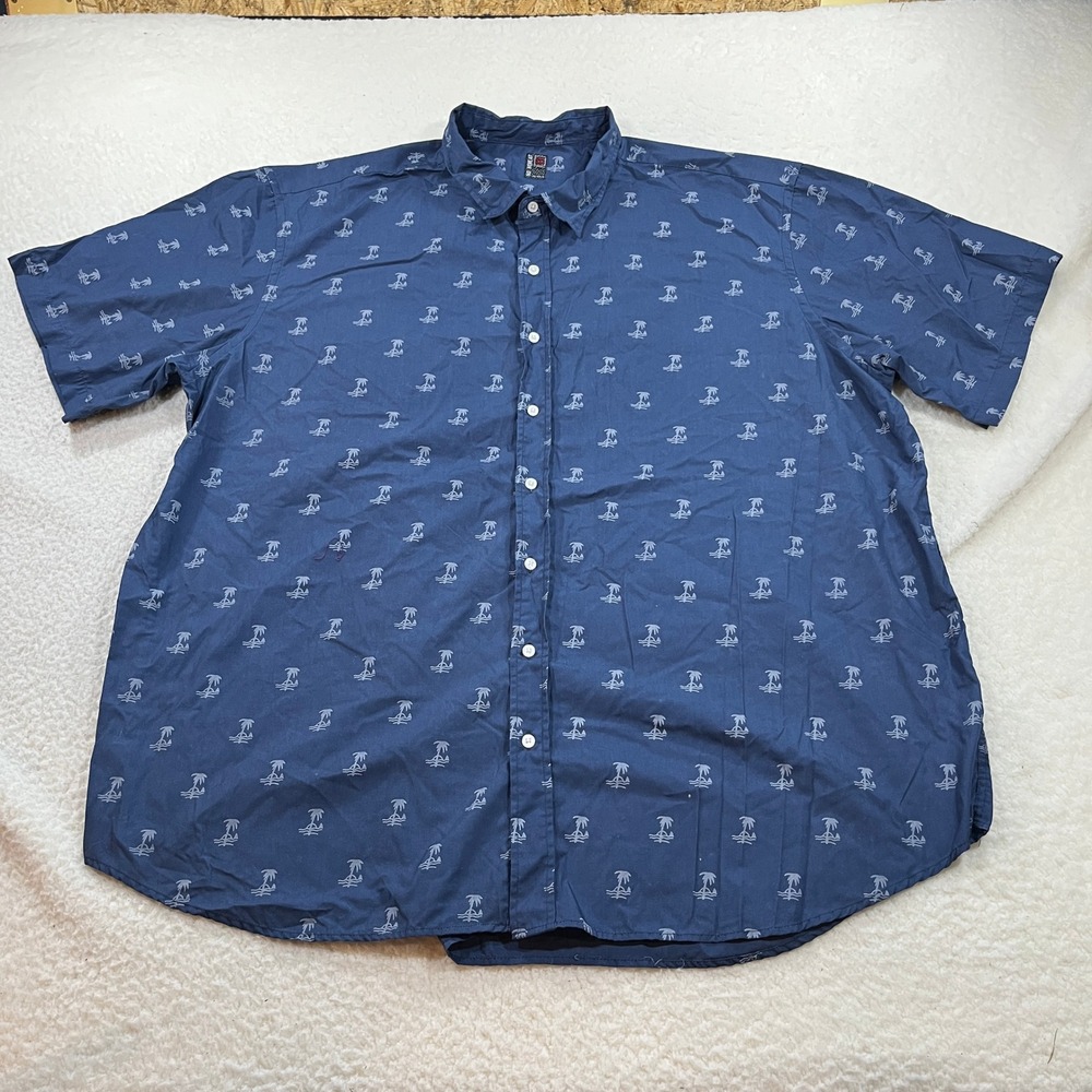 No Retreat Button Down Shirt Mens 4XL Blue Palm Tree Tropical Short Sleeve 7764